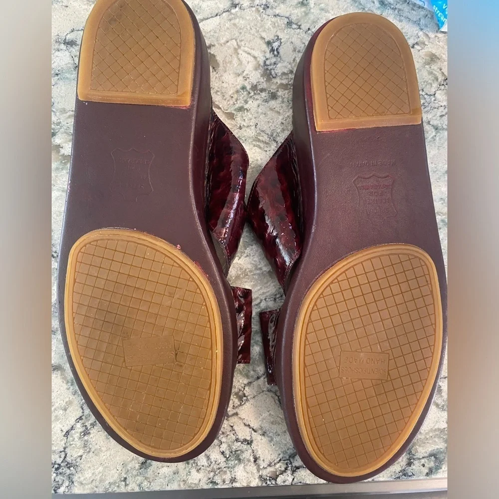 Farasha Burgundy Embossed Leather Slide SZ 12
